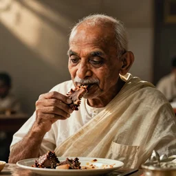ghandi eating a piece of meat