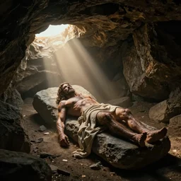 cinematic still of the stone rolled away from Jesus's tomb, heavenly light coming from the opening, just before dawn, dynamic angles, miracle, magical, wondrous, Biblical epic movie directed by Peter Jackson