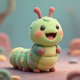 symmetrical intricate murky clay cute friendly laughing caterpillar character with funny face, in the style of craola, macro lens, shallow depth of field, highly detailed, digital painting, trending artstation, concept art, illustration, cinematic lighting, pastel, photorealism, epic, octane render
