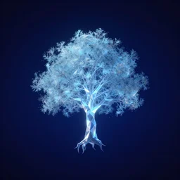 a polygon shining tree floating in a dark blue void filled with particles, 4k trending on artstation, weirdcore