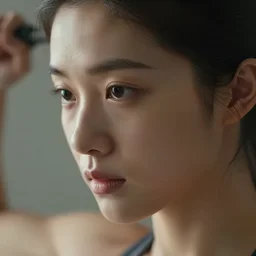 an amazing photo, extreme close-up of the face of a young woman exercising, award winning photo, very detailed, cinematic, beautiful lighting effects