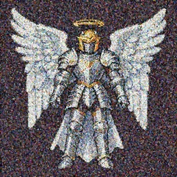 an angel, super nintendo game sprite, symetric, barroque armor, warrior platinum armor
