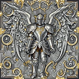 an angel, super nintendo game sprite, symetric, barroque armor, warrior platinum armor