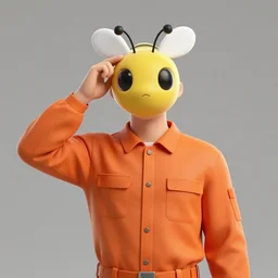 inmate with orange suit and using a bee head