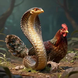 a cobra chicken defending it's home, highly detailed, 8 k, trending on artstation, award - winning art,