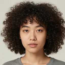 face of a 30 years old chinese woman with African hair