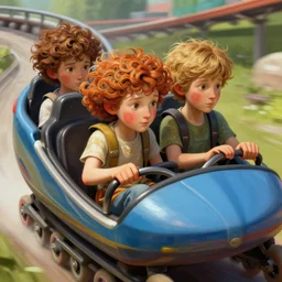 a kids in rollercoaster, intricate, highly detailed face, digital painting, artstation, concept art, smooth, sharp focus, illustration, unreal engine 5, 8 k, art by artgerm and greg rutkowski and alphonse mucha