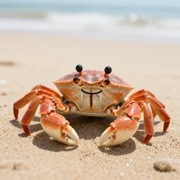 A cute smiling crab on the beach, photo