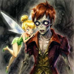 portrait, zombie peter pan with tinkerbell, watercolor, dramatic lighting, cinematic, establishing shot, extremly high detail, foto realistic, cinematic lighting, pen and ink, intricate line drawings, by Yoshitaka Amano, Ruan Jia, Kentaro Miura, Artgerm, post processed, concept art, artstation, matte painting, style by eddie mendoza, raphael lacoste, alex ross