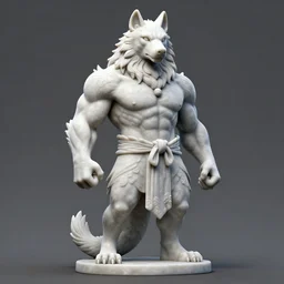 marble anthropomorphic wolf warrior statue. Muscles. Loincloth. Digital Art. Trending on Artstation.