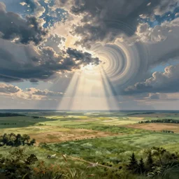 illustrated kansas landscape and sky, intricate, beautiful, serene, majestic, detailed, ultra, mega, super, visable sounds waves