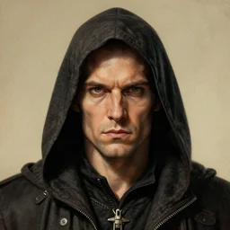 the hooded doomslayer as a realistic d & d fantasy cultist, closeup portrait art by donato giancola and greg rutkowski, vintage retro, realistic face, digital art, trending on artstation, symmetry!!