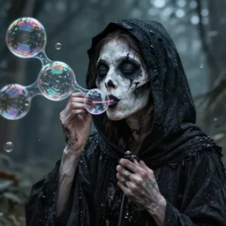 Grim Reaper blowing bubbles fantasy character portrait by Donato Giancola, Craig Mullins, digital art, trending on artstation