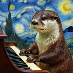 a highly detailed beautiful portrait of a otter playing piano, by van gogh
