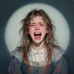 portrait of a beautiful girl, messy hair, sad, screaming, dark pastel colors, beautiful face, rule of thirds, intricate outfit, spotlight, by greg rutkowski, by jeremy mann, by francoise nielly, by van gogh, digital painting