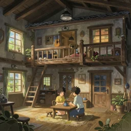 concept art painting of interior of a cozy cottage with european and japanese design, realistic, detailed, cel shaded, in the style of makoto shinkai and greg rutkowski and james gurney