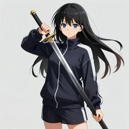 anime manga girl with sword and tracksuit in detailed matte color drawing trending on pixiv artstation crunchroll