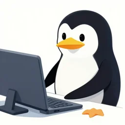 The Linux penguin working on a Bill Gates themed operating system