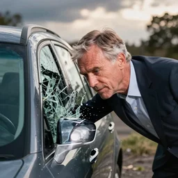 geert wilders headbutting a car, window breaking, slow motion