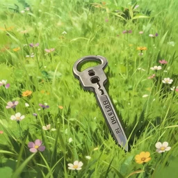 a wholesome animation key shot of a beautiful grass field with flowers, howl's moving castle inspired by studio ghibli, animation, sharp, rendered in unreal engine 5, focused, anime key art by greg rutkowski, bloom, dramatic lighting