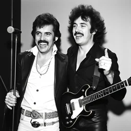 professional photography of freddie mercury having a good time with brian may