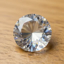 dslr closeup photo still of a massive faceted cut diamond on an oak table with bright light refracting through the diamond, 8 k, 8 5 mm f 1. 4