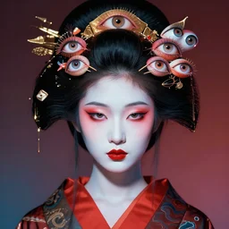 futuristic geisha with multiple eyes
