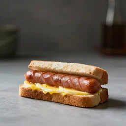 food photography of sausage and egg sandwiches, minimalistic side view high bokeh, cinematic studio lighting