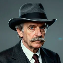hyper futuristic richard feynman with hat and moustache, portrait digital art 4 k masterpiece
