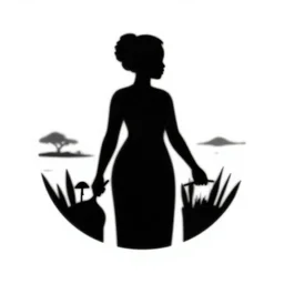 black silhouette of an african woman on a farm, white background, vector logo