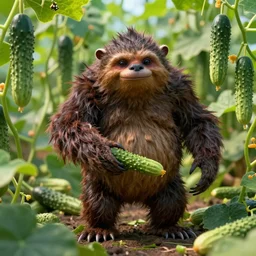 sasquatch in the cucumber garden, hyperrealistic, photorealistic, ultra hd, 4 k, digital illustration, cinematic lighting, 3 0 mm film, unreal engine 5, octane render, trending on artstation