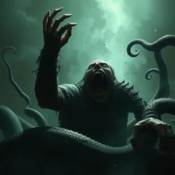 person being eaten by snakes, dark souls concept art, epic, atmospheric, nightmare, trending on artstation, horror, decay, terror, agony, demonic, hellish, satanic, 8 k