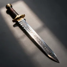the saber is long, almost fifty centimeters, narrow at the base, and wider than a maple leaf at the tip, the blade with several notches, the steel shimmered in the light of the sun, striking the imagination with ornaments and etched hieroglyphs of an unknown language
