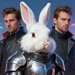 the white dwarf lionhead bunny rabbit as a cyberpunk knight, closeup portrait art by norman rockwell and donato giancola and greg rutkowski