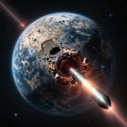 War in Heaven between two Kardashev 3 civilizations as a Dyson Sphere is destroyed by a relativistic kill missile, hyperrealistic, trending on Artstation