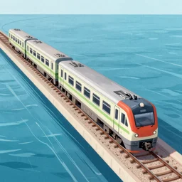 illustration, a train in the sea, dynamic composition, detailed, matte print, dynamic perspective, colorful modern, by jacek yerka
