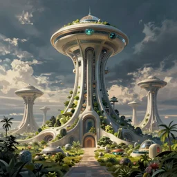 photorealistic image of a retro futurism, solarpunk, biopunk, naturecore, by roger dean, by dean ellis