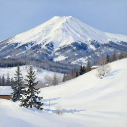snow in the landscape, mountain, acrylic paint