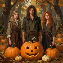 pumpkins in the autumnal forest, d & d, fantasy, portrait, highly detailed, digital painting, trending on artstation, concept art, sharp focus, illustration, art by artgerm and greg rutkowski and magali villeneuve