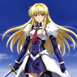 Excalibur in the style of Ghost in the Shell held by Saber from Fate Unlimited Blade Works.