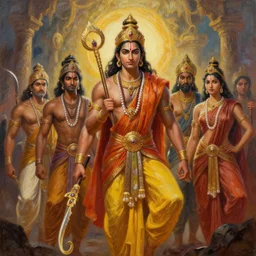 an epic cinematic scene from Ramayan, by DC Comics, oil on canvas, trending on ArtStation, detailed, 8K, HDR, HD,