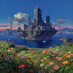 landscape by edward hopper, studio ghibli cgsociety tokyo dieselpunk architecture island azeroth retro flowers at night at dusk, archdaily, wallpaper, highly detailed, trending on artstation.