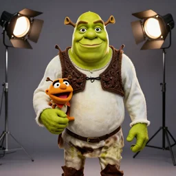 studio portrait still of muppet!!!!! shrek!!!!!! as a muppet muppet as a muppet, 8 k, studio lighting, key light,