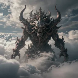 a creepy eldritch lovecraftian monster in the clouds, realistic lighting