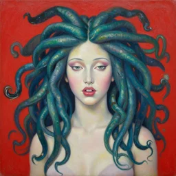 a beautiful painting medusa, by kusama yayoi realistic oil painting