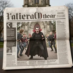 a 1 9 3 0 s newspaper photo of a vampire attacking a group of people outside a church
