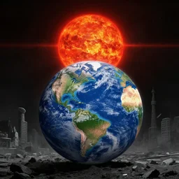 The Earth being destroyed | red sun | style of beksinski