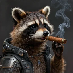 a portrait of an anthropomorphic cyberpunk raccoon smoking a cigar, cyberpunk!, fantasy, elegant, digital painting, artstation, concept art, matte, sharp focus, illustration, art by josan gonzalez