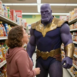 marvel studios thanos looking for his mom inside of a safeway grocery store, 8 k still frame