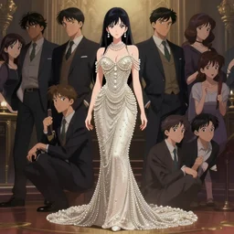anime woman fullbody art, wearing a long pearly dress, digital art, pretty, attractive, illustrious clothes, High Details, Cinematic, WLOP, Rossdraws, James Jean, Andrei Riabovitchev, Marc Simonetti, Yoshitaka Amano, Thomas Kinkade, Makoto Shinkai, ArtStation, CGSociety, trending on artstation